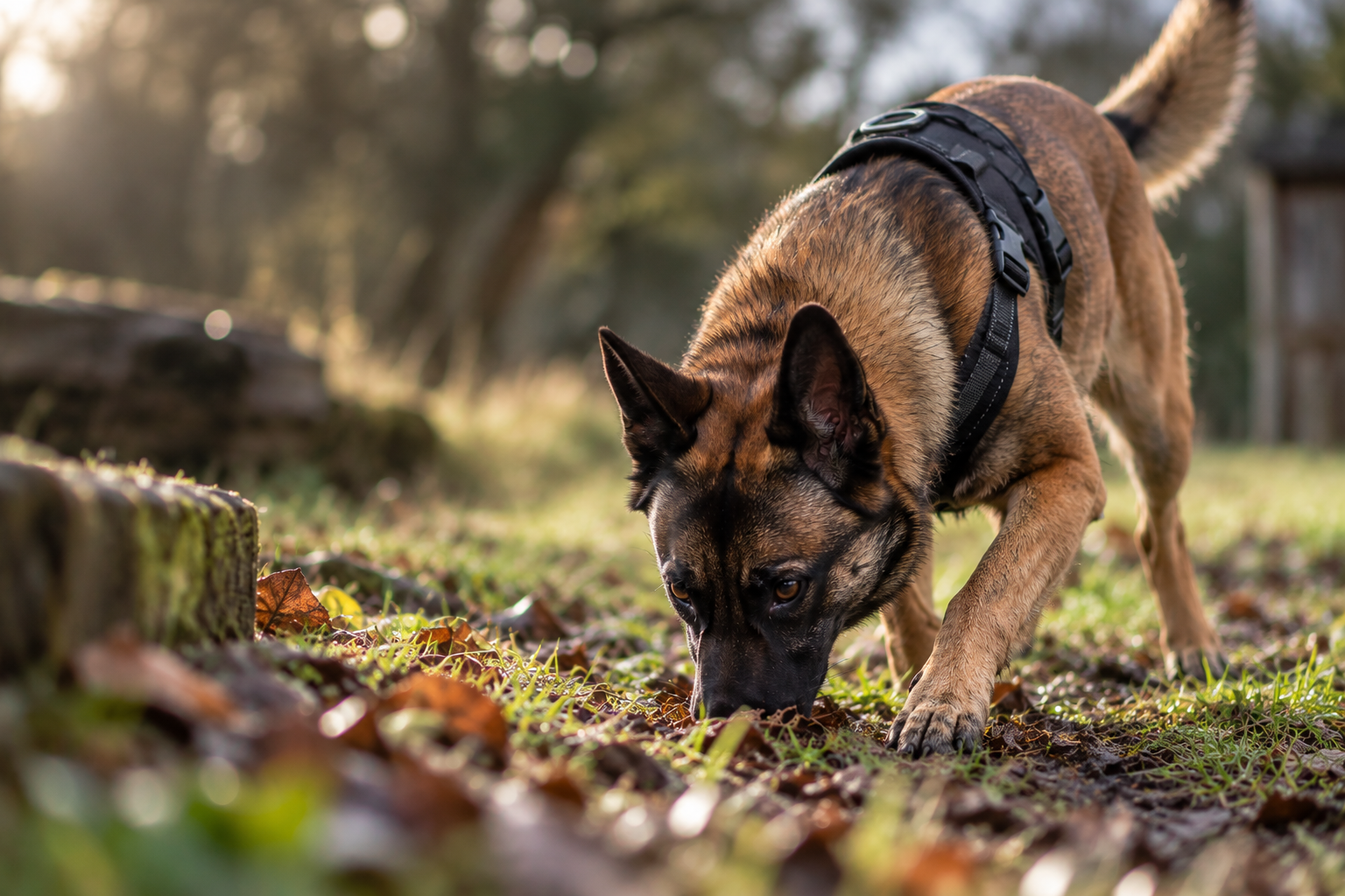 Dog using its nose during scentwork training